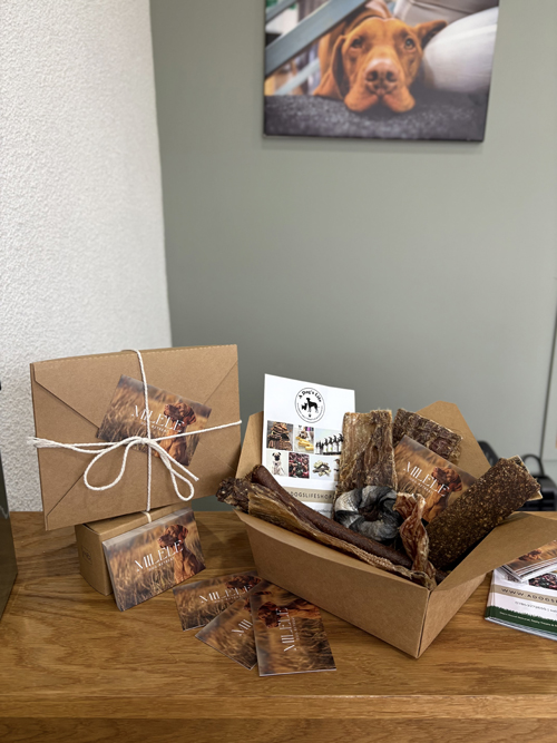Gift wrapped natural dog treats ready for collection